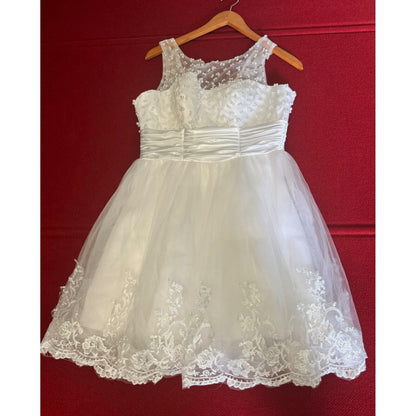 White Lace & Satin Sleeveless Dress With Pearl Detailing